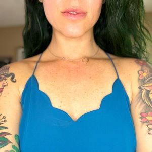 J Crew blue midi dress with scallop detail